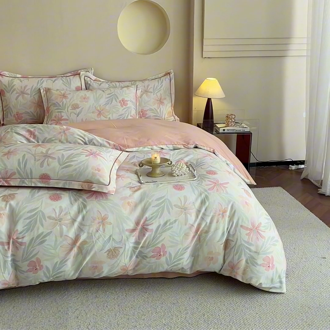 91家纺网 家纺一手货源 找家纺 沐白家居 2025新款全棉生态磨毛四件套花期