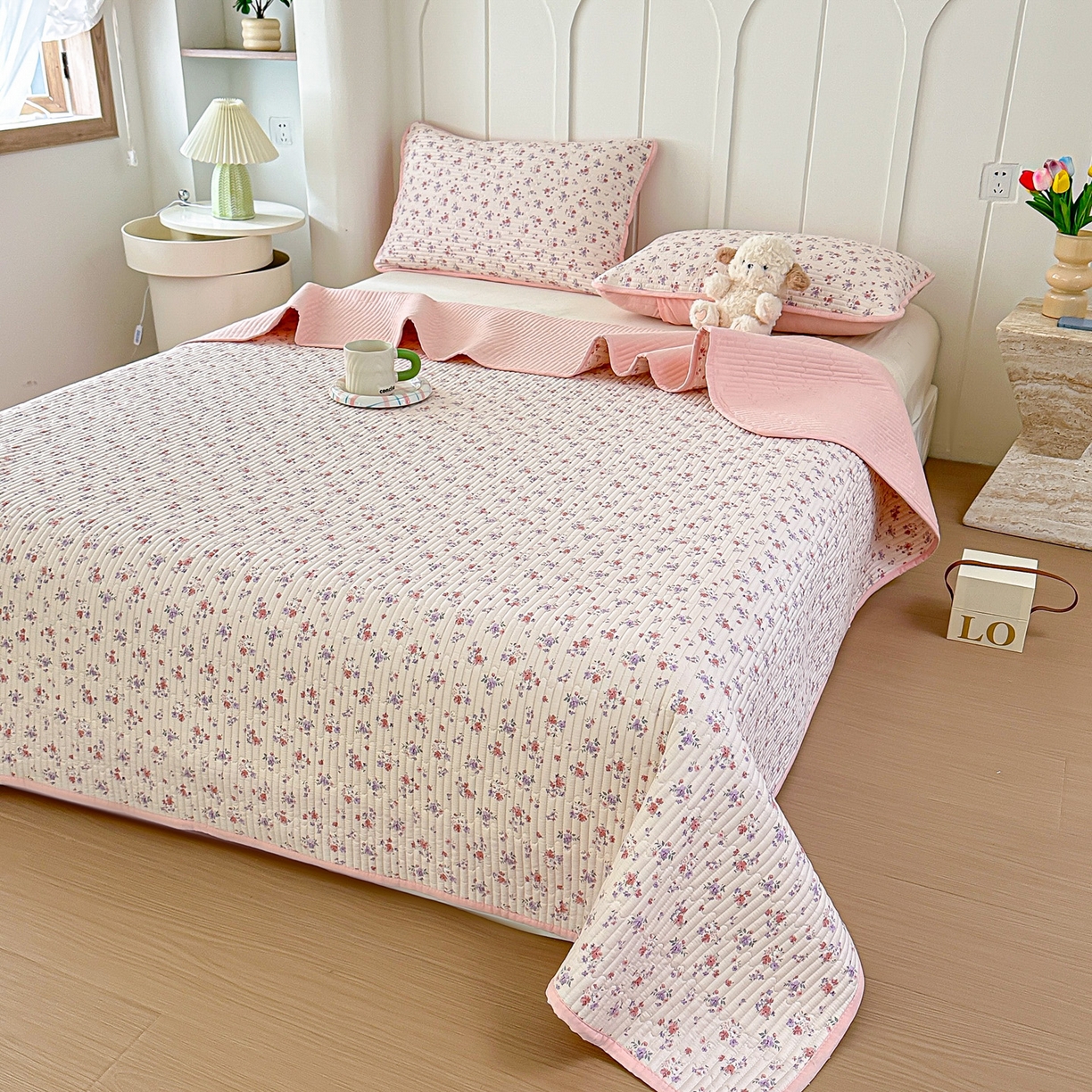 91家纺网 家纺一手货源 找家纺 橘夏家纺 2025新款全棉床盖三件套 十里飘香