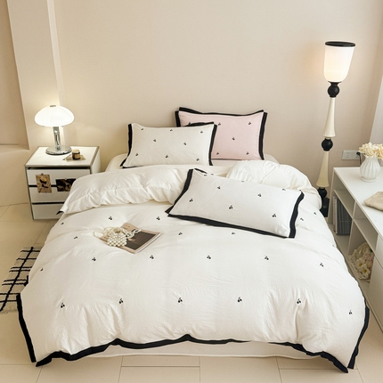 米可 2025新款云朵棉刺绣花边款四件套 樱桃-白