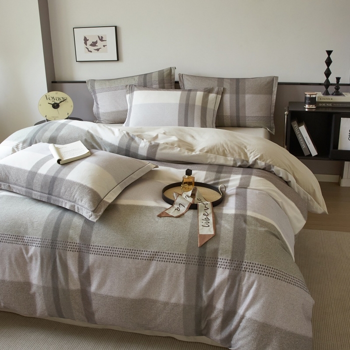 91家纺网 家纺一手货源 找家纺 沐白家居 2025新款全棉生态磨毛四件套云途-灰