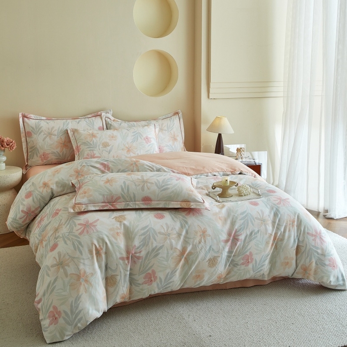 91家纺网 家纺一手货源 找家纺 沐白家居 2025新款全棉生态磨毛四件套花期