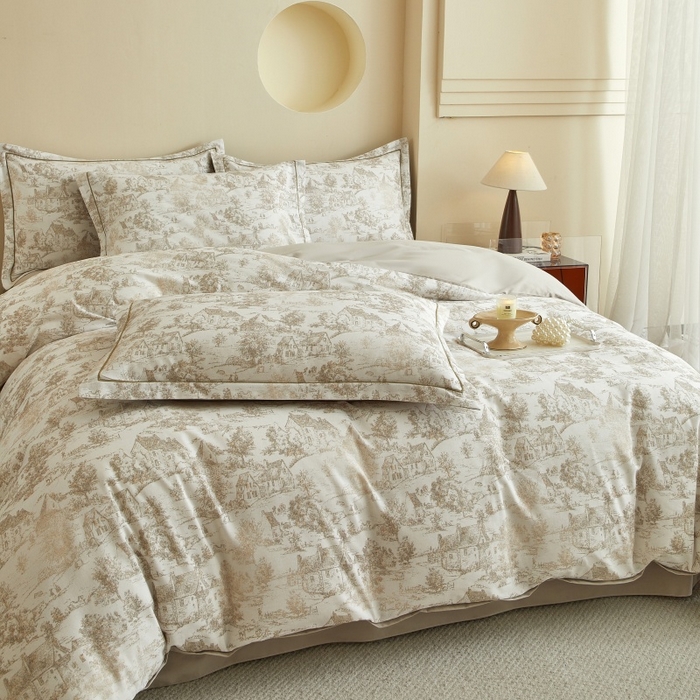 91家纺网 家纺一手货源 找家纺 沐白家居 2025新款全棉生态磨毛四件套浮生