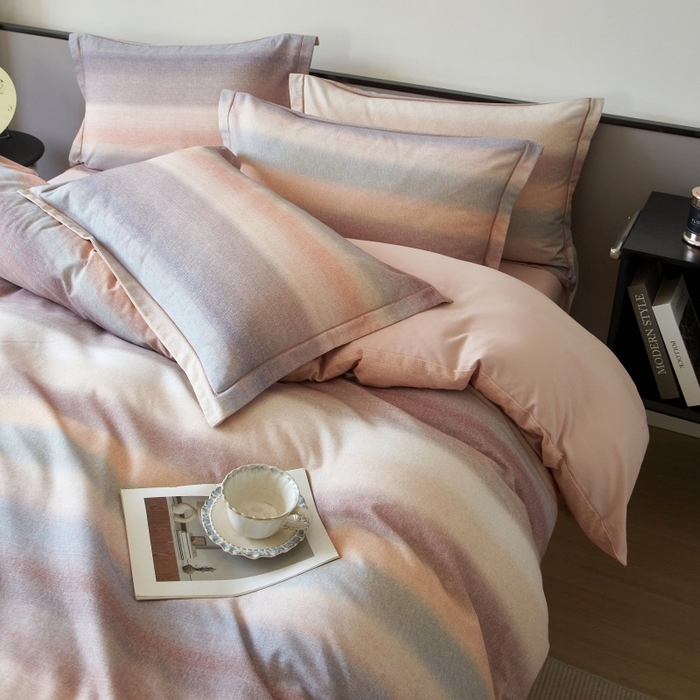 91家纺网 家纺一手货源 找家纺 沐白家居 2025新款全棉生态磨毛四件套简希-豆沙