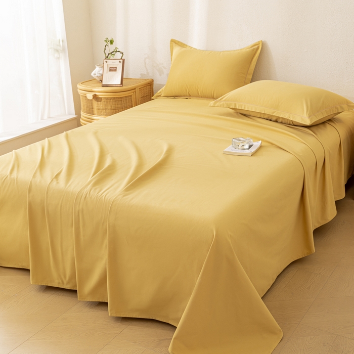 91家纺网 家纺一手货源 找家纺 2025新款A类100%全棉纯色加厚磨毛枕套+床单单件/简约组合 磨毛-暖姜黄