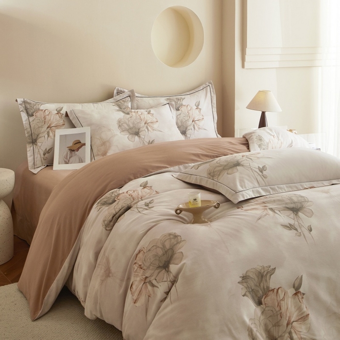 91家纺网 家纺一手货源 找家纺 沐白家居 2025新款全棉生态磨毛四件套悠然-咖