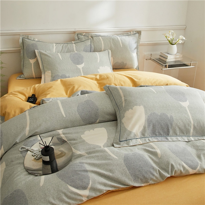 91家纺网 家纺一手货源 找家纺 沐白家居 2025新款全棉生态磨毛四件套人间茶白-灰