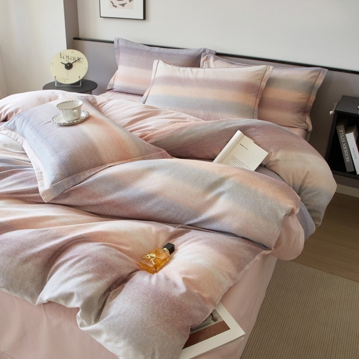 91家纺网 家纺一手货源 找家纺 沐白家居 2025新款全棉生态磨毛四件套简希-豆沙