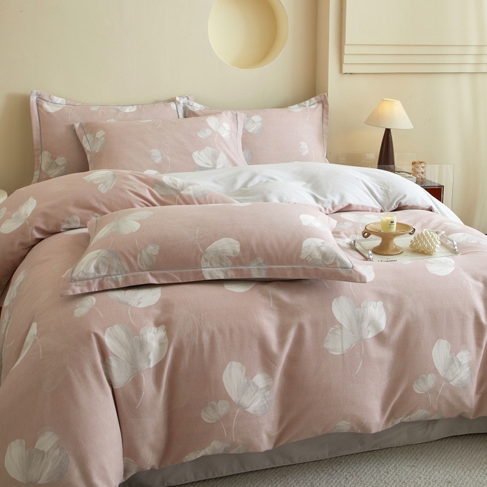 91家纺网 家纺一手货源 找家纺 沐白家居 2025新款全棉生态磨毛四件套如梦-粉