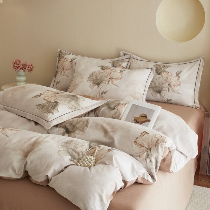 91家纺网 家纺一手货源 找家纺 沐白家居 2025新款全棉生态磨毛四件套悠然-咖