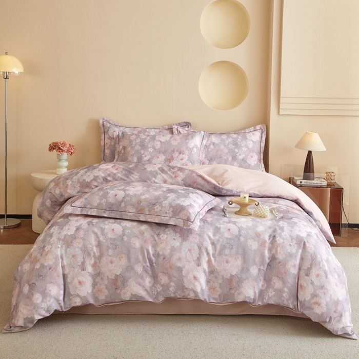 91家纺网 家纺一手货源 找家纺 沐白家居 2025新款全棉生态磨毛四件套花千朵-粉