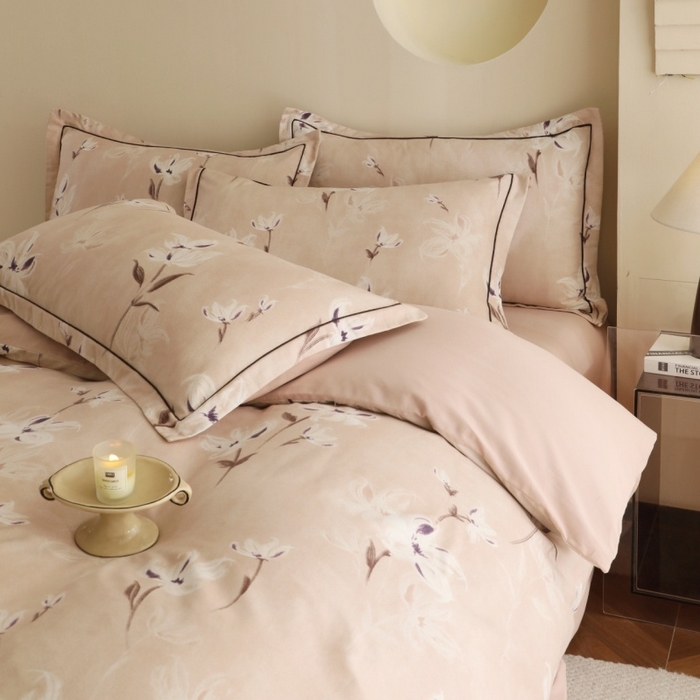 91家纺网 家纺一手货源 找家纺 沐白家居 2025新款全棉生态磨毛四件套锦瑟-豆沙