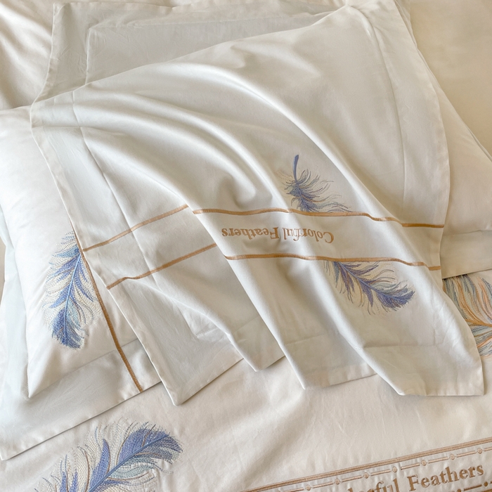 91家纺网 家纺一手货源 找家纺 桃园 2025新款纯棉全棉长绒棉磨毛四件套不掉毛-羽翼 （高端礼盒） 羽翼-白兰