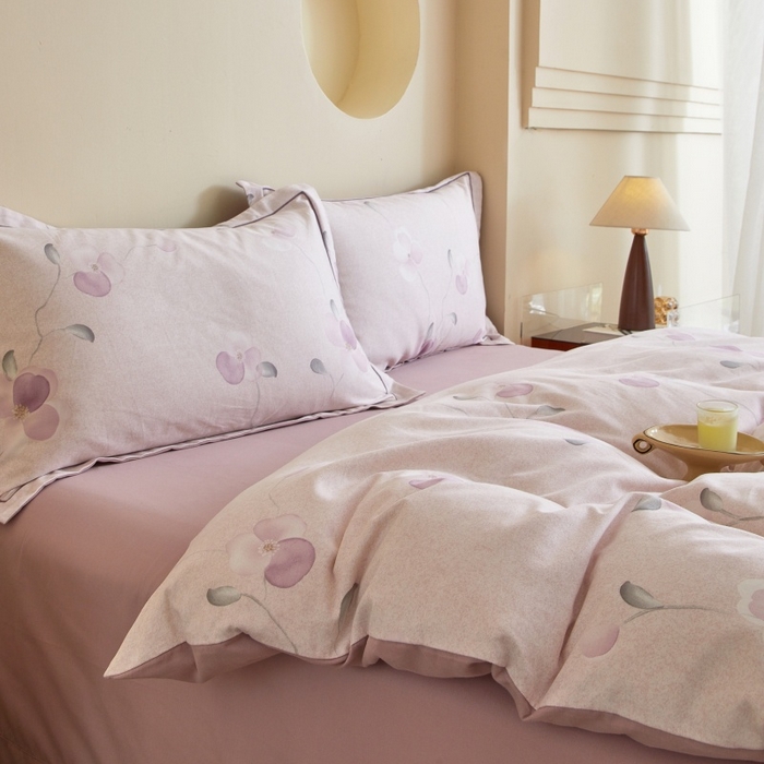 91家纺网 家纺一手货源 找家纺 沐白家居 2025新款全棉生态磨毛四件套春暖花开-紫