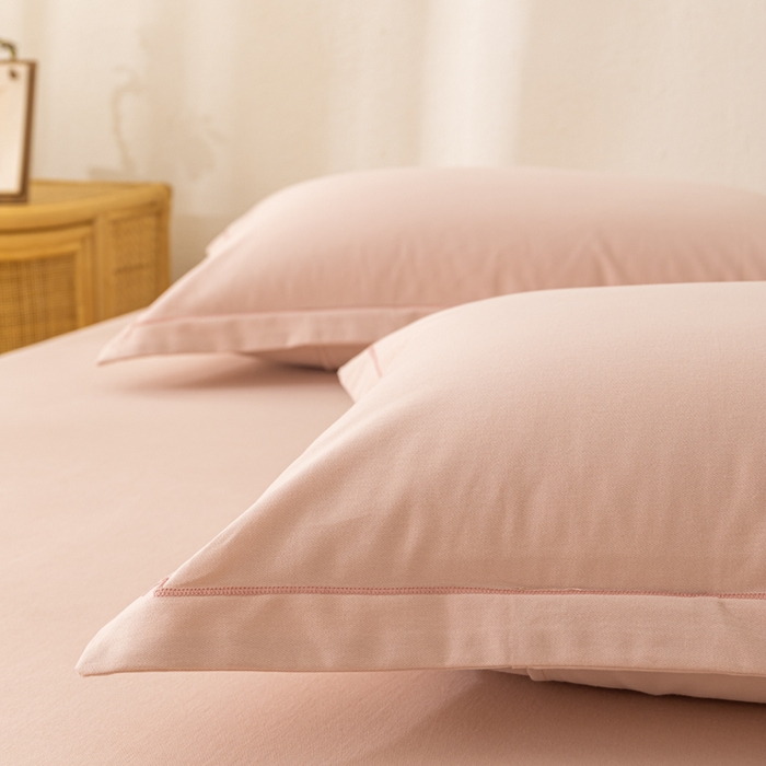 91家纺网 家纺一手货源 找家纺 2025新款A类100%全棉纯色加厚磨毛枕套+床单单件/简约组合 磨毛-藕粉色