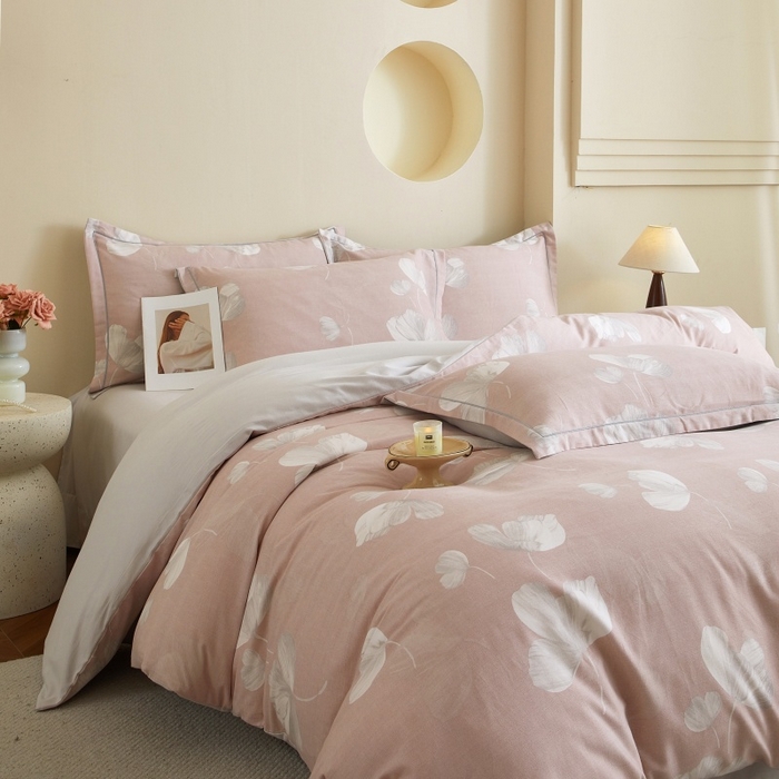 91家纺网 家纺一手货源 找家纺 沐白家居 2025新款全棉生态磨毛四件套如梦-粉