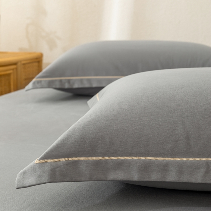 91家纺网 家纺一手货源 找家纺 2025新款A类100%全棉纯色加厚磨毛枕套+床单单件/简约组合 磨毛-静夜灰