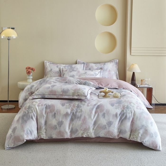 91家纺网 家纺一手货源 找家纺 沐白家居 2025新款全棉生态磨毛四件套幻影-粉