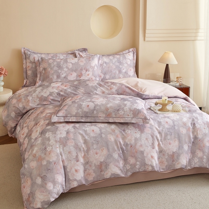 91家纺网 家纺一手货源 找家纺 沐白家居 2025新款全棉生态磨毛四件套花千朵-粉