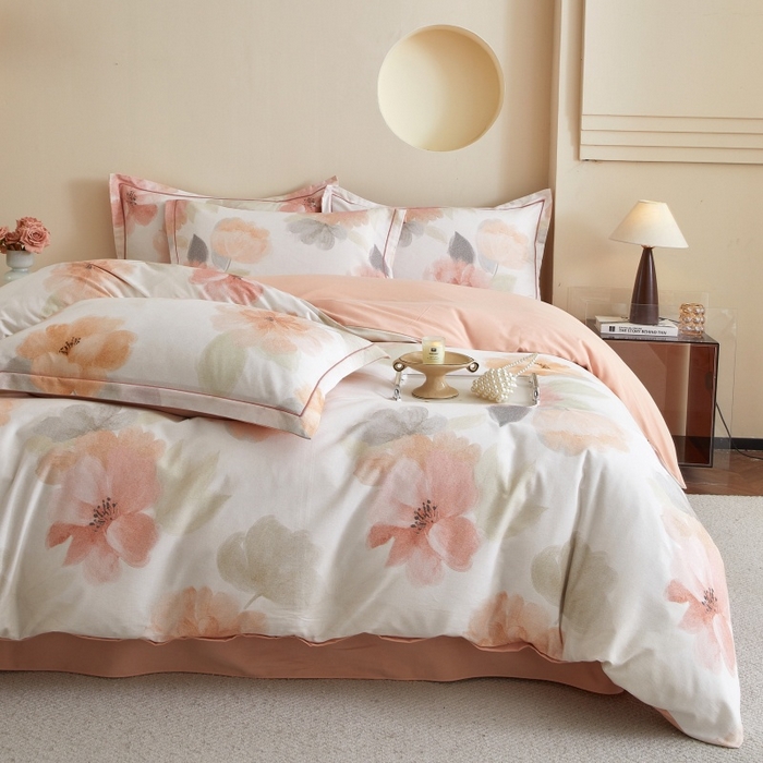 91家纺网 家纺一手货源 找家纺 沐白家居 2025新款全棉生态磨毛四件套夕雾