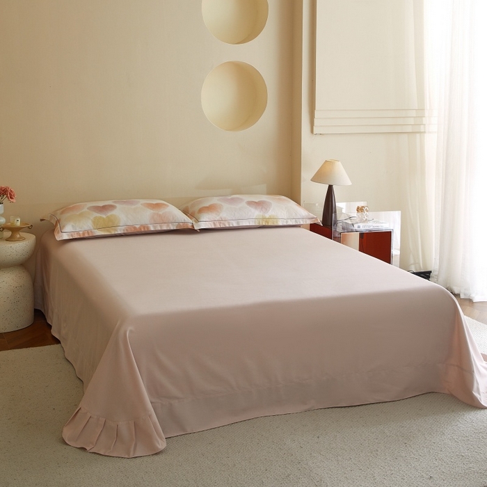 91家纺网 家纺一手货源 找家纺 沐白家居 2025新款全棉生态磨毛四件套馨心-粉