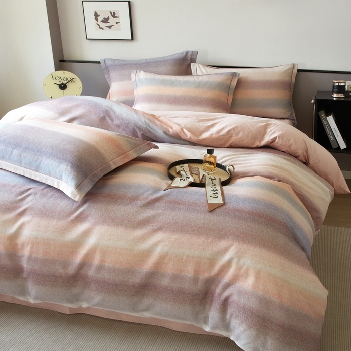 91家纺网 家纺一手货源 找家纺 沐白家居 2025新款全棉生态磨毛四件套简希-豆沙