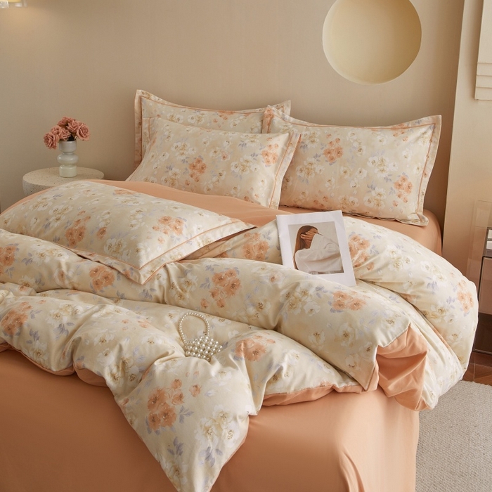 91家纺网 家纺一手货源 找家纺 沐白家居 2025新款全棉生态磨毛四件套嫣然-桔