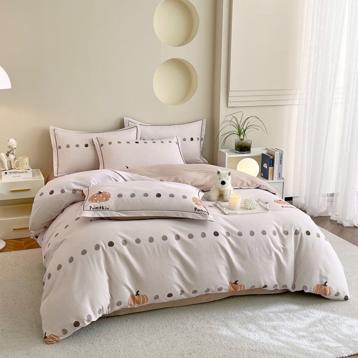 91家纺网 家纺一手货源 找家纺 沐白家居 2025新款全棉生态磨毛四件套南瓜物语