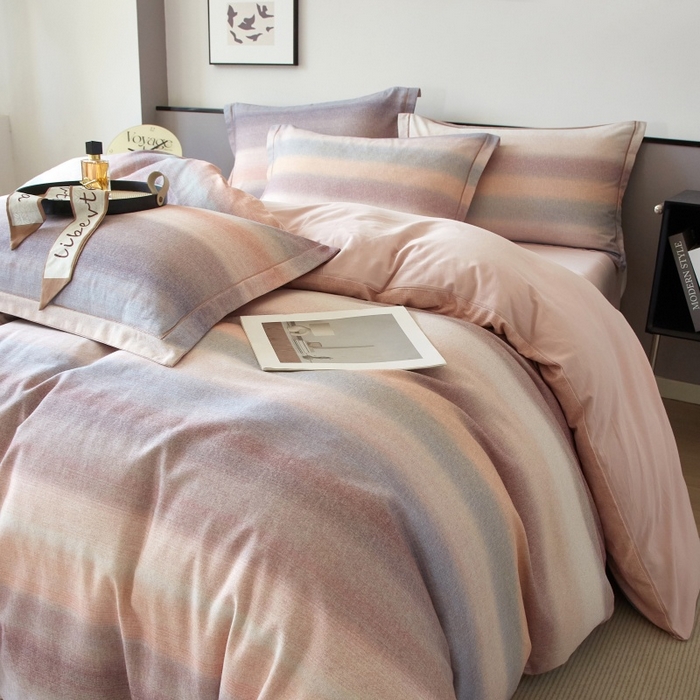 91家纺网 家纺一手货源 找家纺 沐白家居 2025新款全棉生态磨毛四件套简希-豆沙