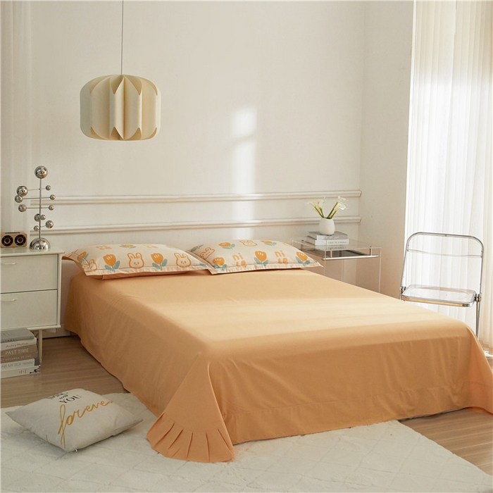 91家纺网 家纺一手货源 找家纺 沐白家居 2025新款全棉生态磨毛四件套童心郁兔-桔