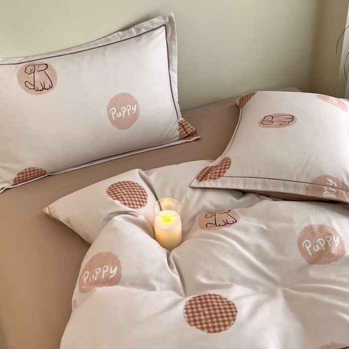 91家纺网 家纺一手货源 找家纺 沐白家居 2025新款全棉生态磨毛四件套小狗puppy