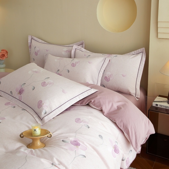 91家纺网 家纺一手货源 找家纺 沐白家居 2025新款全棉生态磨毛四件套春暖花开-紫