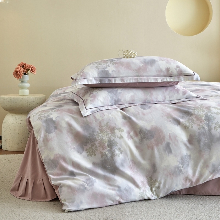 91家纺网 家纺一手货源 找家纺 沐白家居 2025新款全棉生态磨毛四件套幻影-粉