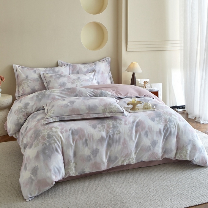 91家纺网 家纺一手货源 找家纺 沐白家居 2025新款全棉生态磨毛四件套幻影-粉