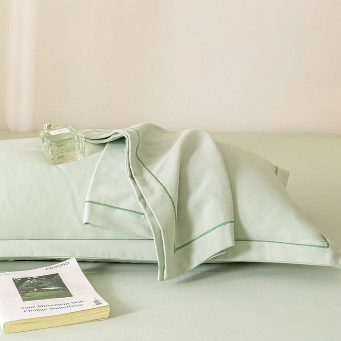 91家纺网 家纺一手货源 找家纺 2025新款A类100%全棉纯色加厚磨毛枕套+床单单件/简约组合 磨毛-薄荷绿