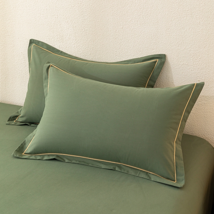 91家纺网 家纺一手货源 找家纺 2025新款A类100%全棉纯色加厚磨毛枕套+床单单件/简约组合 磨毛-军绿色
