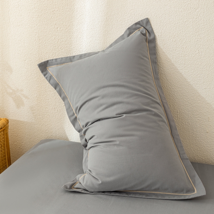 91家纺网 家纺一手货源 找家纺 2025新款A类100%全棉纯色加厚磨毛枕套+床单单件/简约组合 磨毛-静夜灰