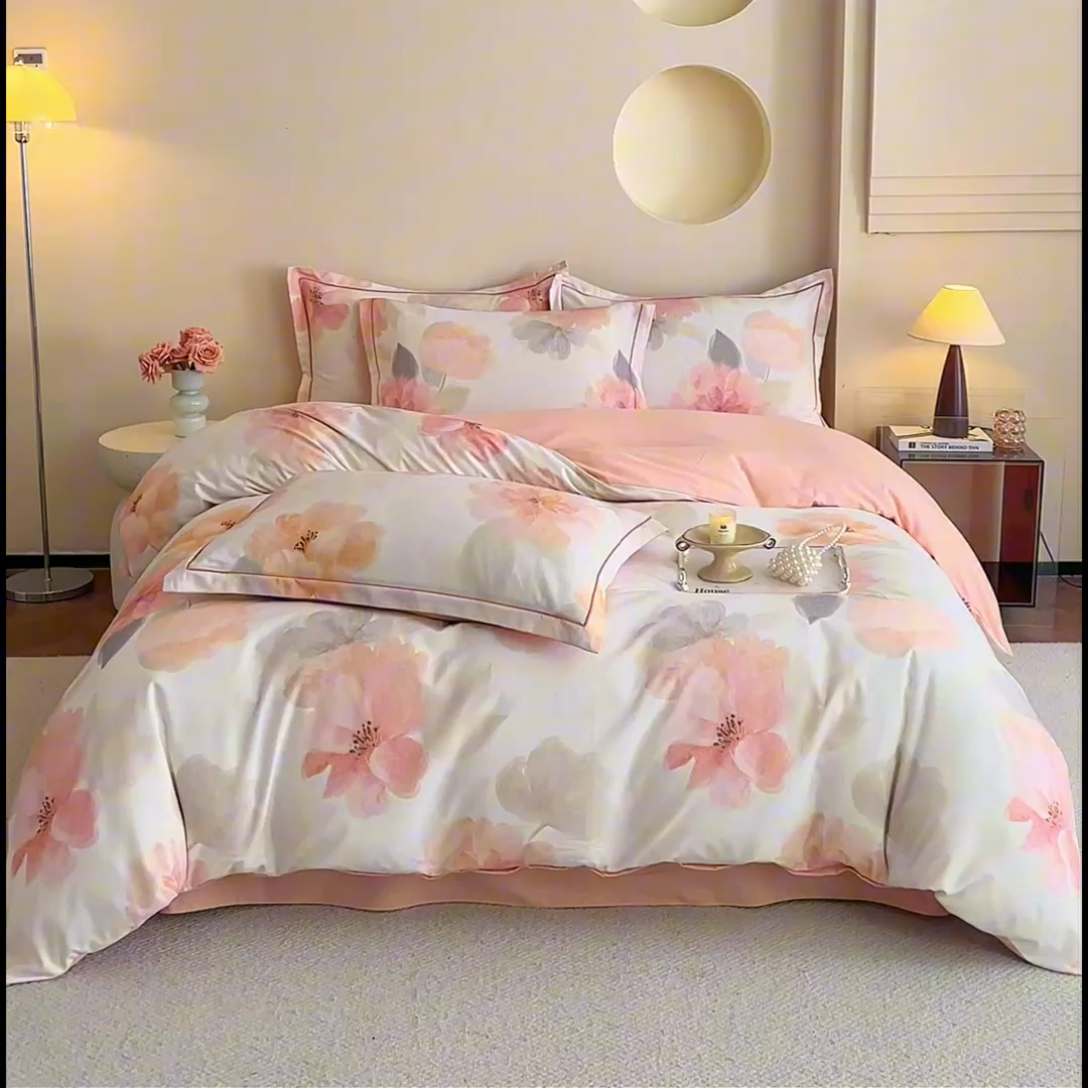 91家纺网 家纺一手货源 找家纺 沐白家居 2025新款全棉生态磨毛四件套夕雾