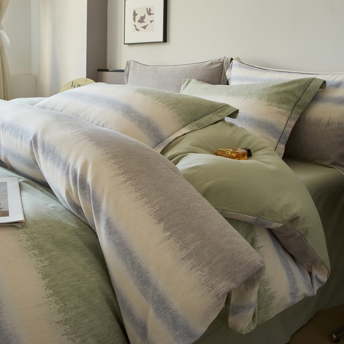 91家纺网 家纺一手货源 找家纺 沐白家居 2025新款全棉生态磨毛四件套暖调-绿