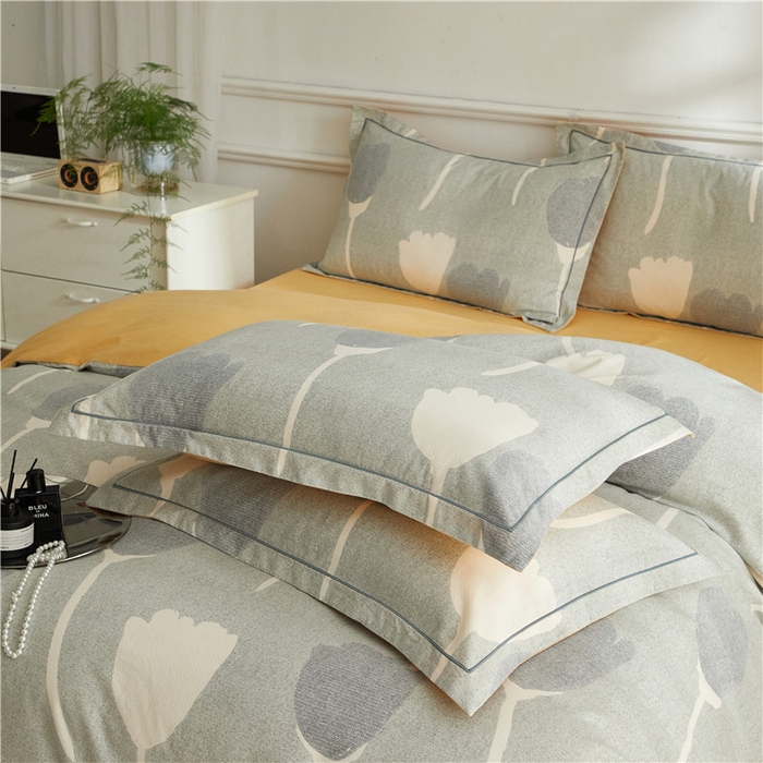 91家纺网 家纺一手货源 找家纺 沐白家居 2025新款全棉生态磨毛四件套人间茶白-灰