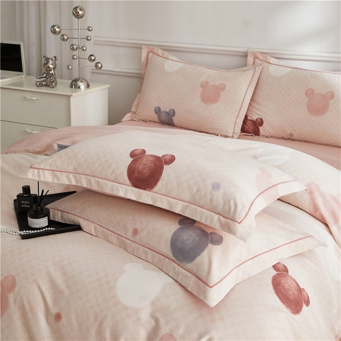 91家纺网 家纺一手货源 找家纺 沐白家居 2025新款全棉生态磨毛四件套妙妙屋-粉