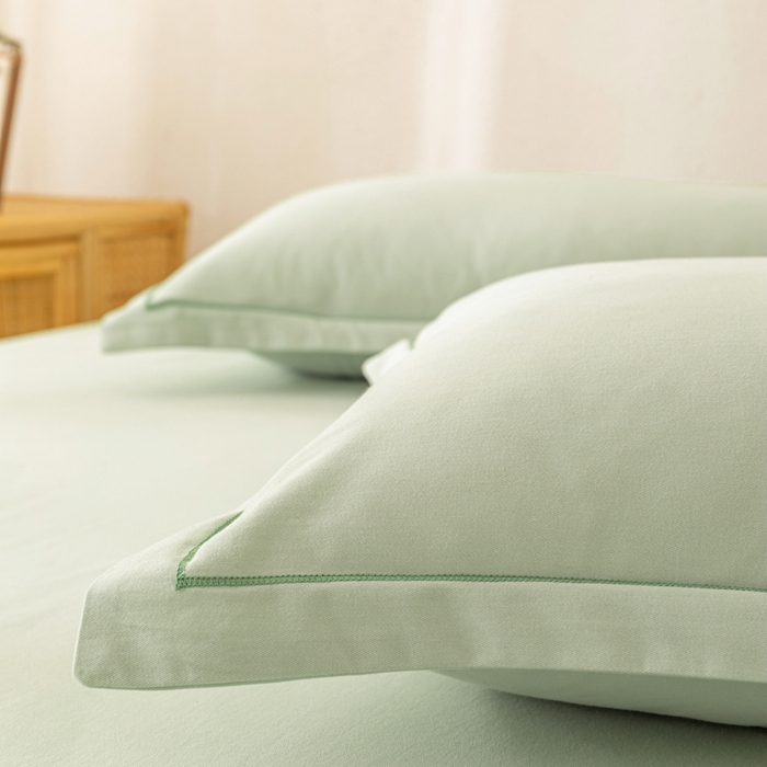 91家纺网 家纺一手货源 找家纺 2025新款A类100%全棉纯色加厚磨毛枕套+床单单件/简约组合 磨毛-薄荷绿