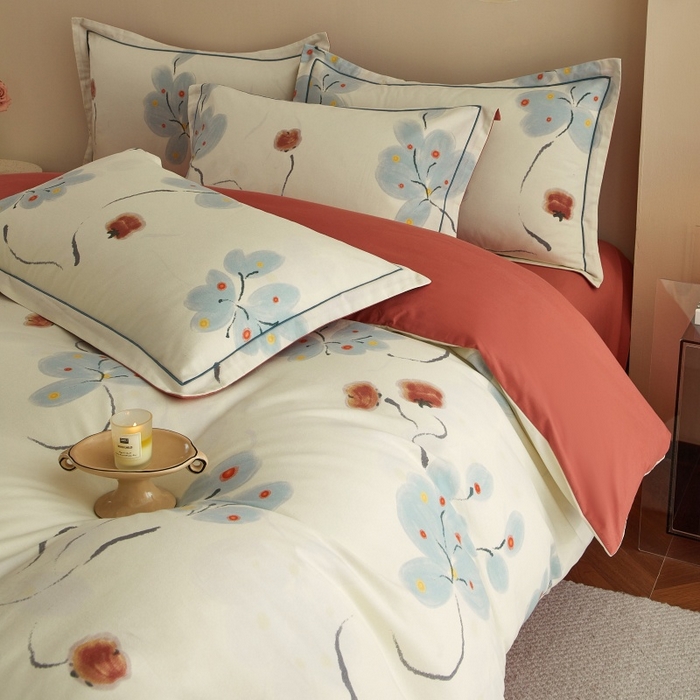 91家纺网 家纺一手货源 找家纺 沐白家居 2025新款全棉生态磨毛四件套柿柿如意