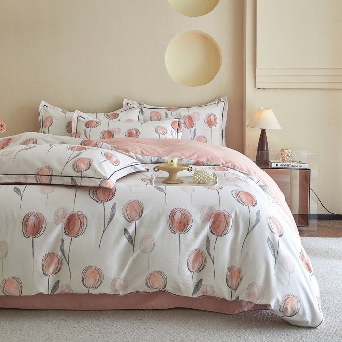 91家纺网 家纺一手货源 找家纺 沐白家居 2025新款全棉生态磨毛四件套遇见你-粉