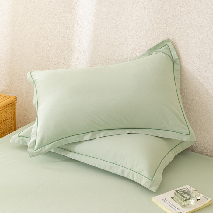 91家纺网 家纺一手货源 找家纺 2025新款A类100%全棉纯色加厚磨毛枕套+床单单件/简约组合 磨毛-薄荷绿