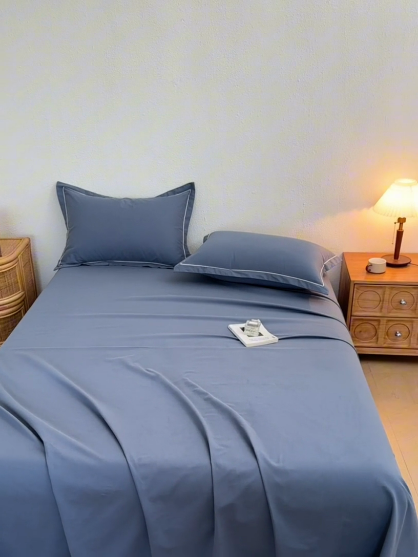 91家纺网 家纺一手货源 找家纺 （总）2025新款A类100%全棉纯色加厚磨毛枕套+床单单件/简约组合