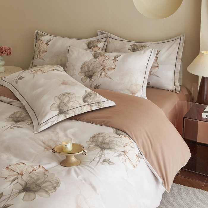 91家纺网 家纺一手货源 找家纺 沐白家居 2025新款全棉生态磨毛四件套悠然-咖