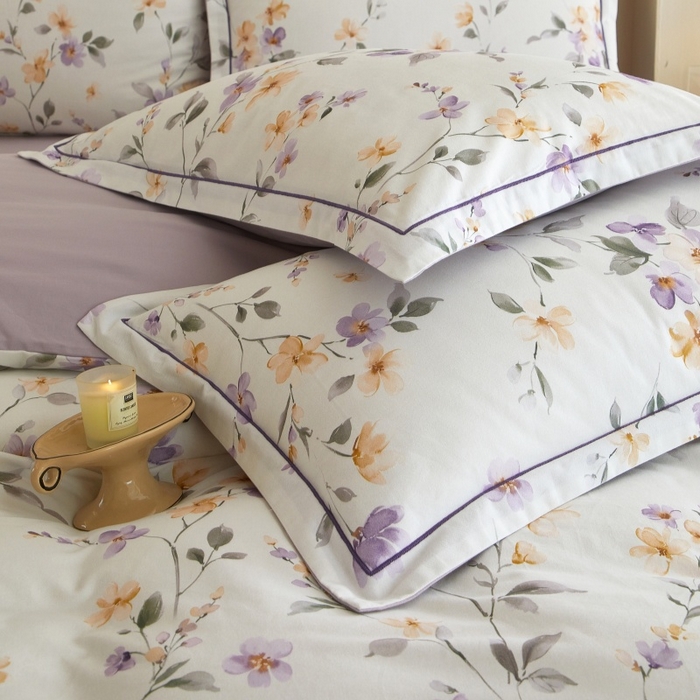 91家纺网 家纺一手货源 找家纺 沐白家居 2025新款全棉生态磨毛四件套花茉里-米白