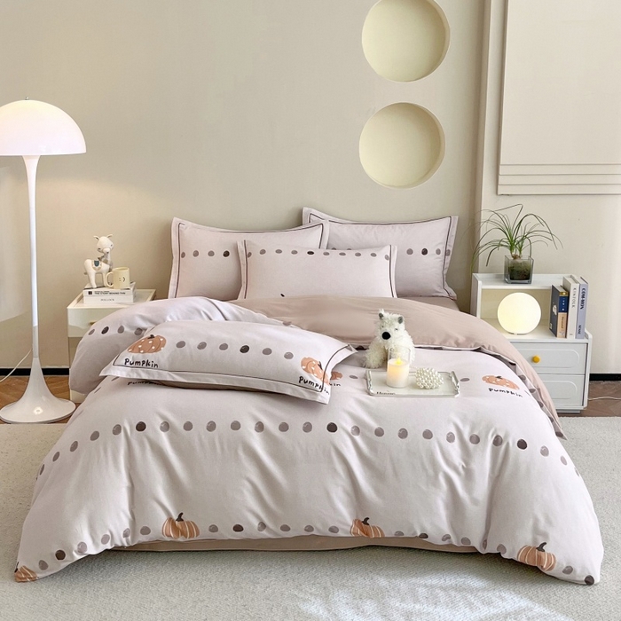 91家纺网 家纺一手货源 找家纺 沐白家居 2025新款全棉生态磨毛四件套南瓜物语