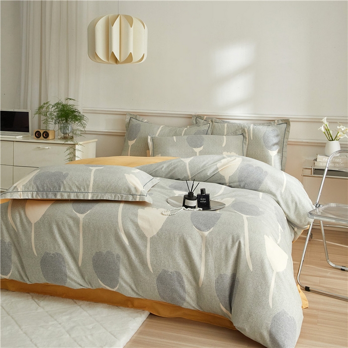 91家纺网 家纺一手货源 找家纺 沐白家居 2025新款全棉生态磨毛四件套人间茶白-灰