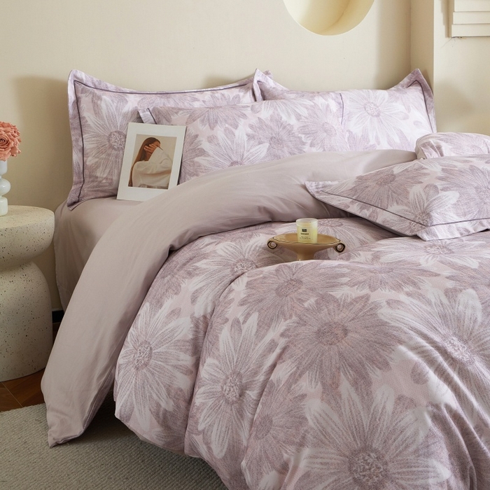 91家纺网 家纺一手货源 找家纺 沐白家居 2025新款全棉生态磨毛四件套向阳花开-粉